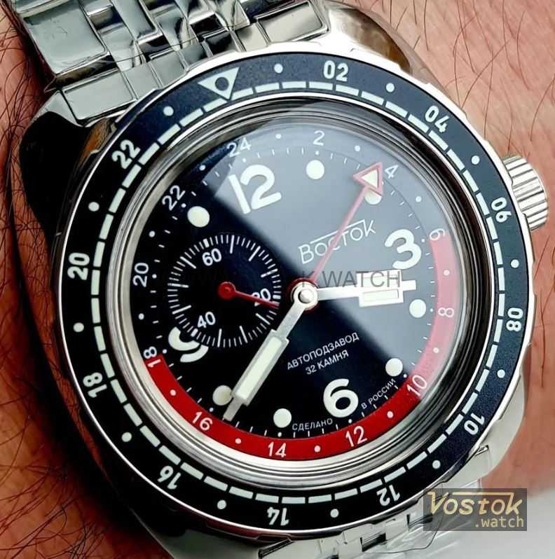 Vostok Amphibian Wristwatch Self-Winding 24H time GMT Diver 20 ATM Amphibia  2426.12 Wrist Watch 71070A