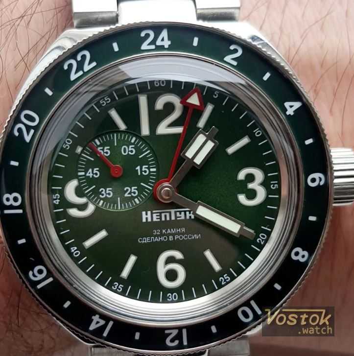 Vostok Neptune NEPTUN Amphibian Wristwatch Self-Winding Diver Amphibia  Wrist Watch GMT 24H 20 ATM 96072A